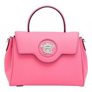 NEW VERSACE women's top handle vitello leather handbag in flamingo pink